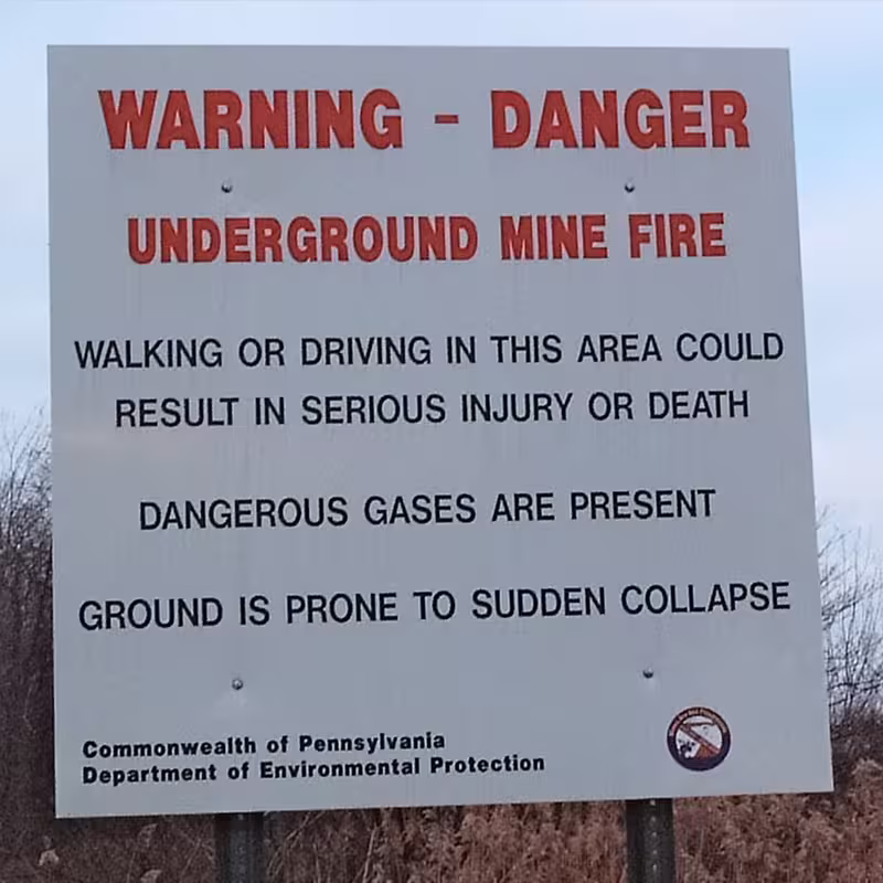 Danger sign in Centralia, Pennsylvania, warning about the fire